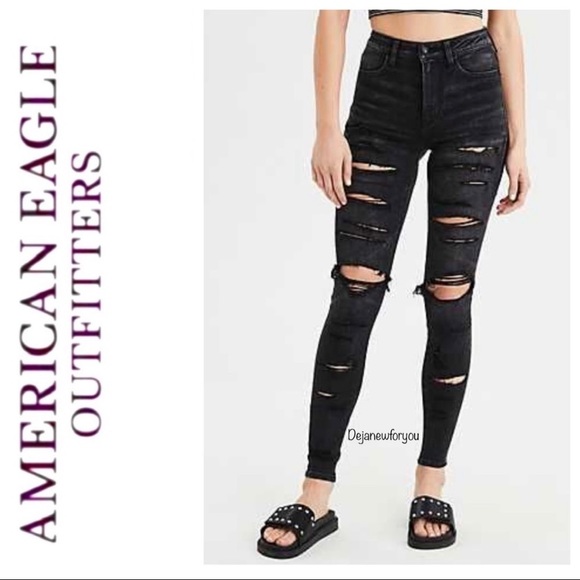American Eagle Outfitters Denim - AMERICAN EAGLE BLACK RIPPED HI RISE JEGGING